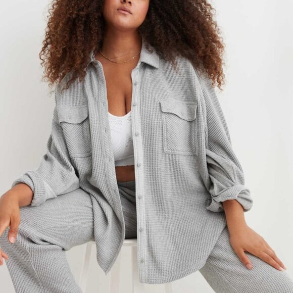 🆕️NWT Aerie LumberJane Waffle Shirt in 'Medium Heather Gray', Size XXL - Picture 1 of 9
